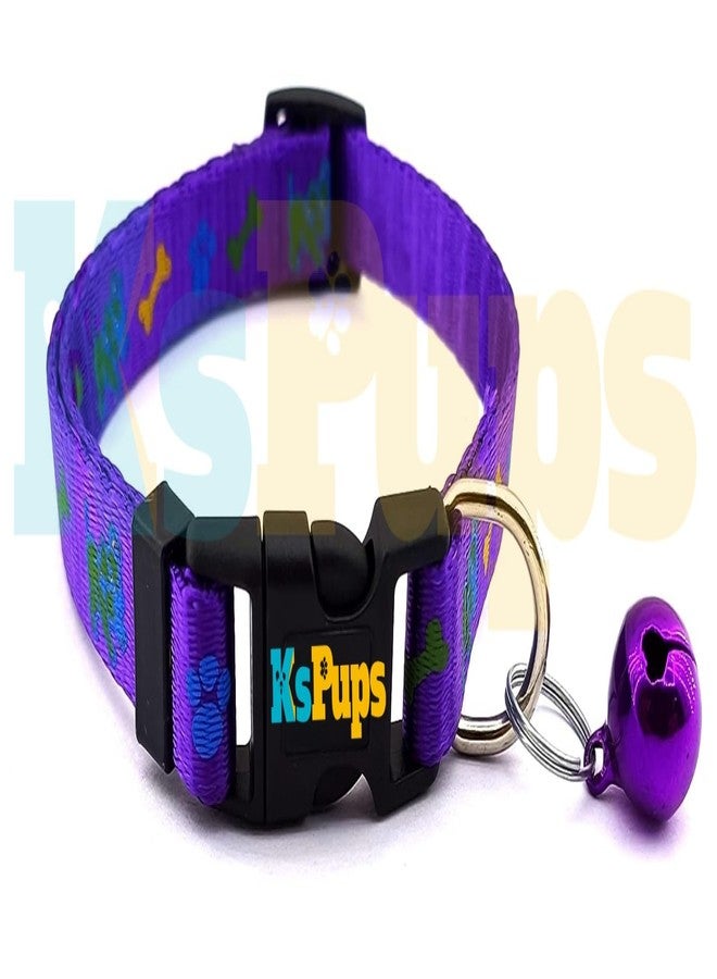 KsPups 15MM Silicon Soft Paw and Bone Print Nylon Collar Belt and Leash with Adjustable Quick Release and Breathable Neck Collar Belt Set Ideal for Outdoor Walking Dogs and Cats (Purple) - Image 2